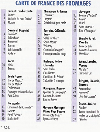 liste région fromage